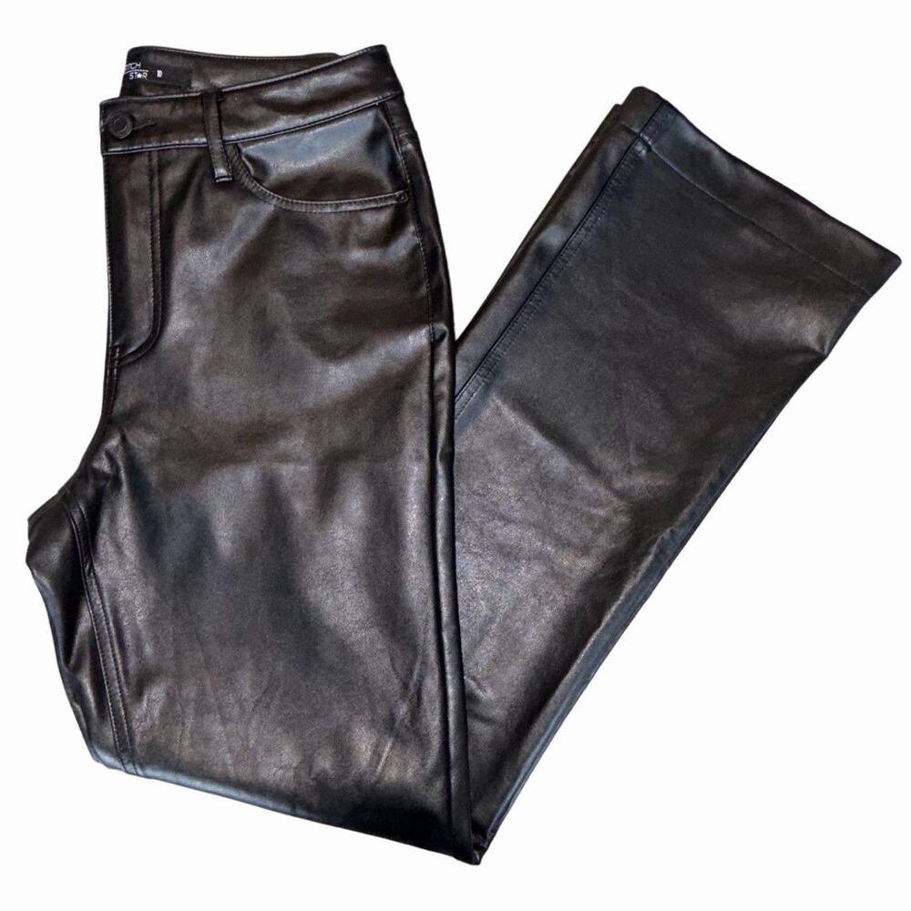 Black Faux Leather Pants Size 10 Boot Cut 5-pocket Women's Stretch Stitch Star